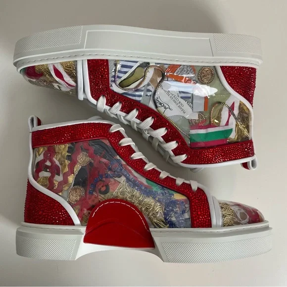 LIMITED EDITION Christian Louboutin High Top Sneaker Sz 41.5 Dolan Strass Trash - Picture 8 of 15